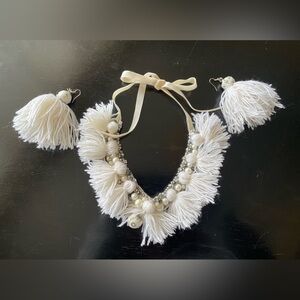 Elegant White Tassel with beads Necklace and Earring Set